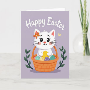Tarjeta de patrón de huevo de Pascua felino