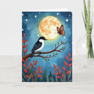 Tarjeta de patrón de pájaro de luna con gradiente