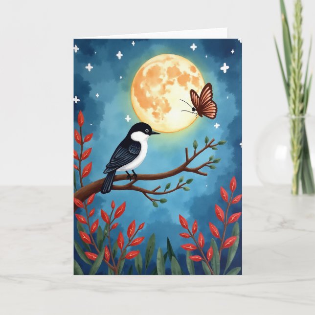 Tarjeta de patrón de pájaro de luna con gradiente (Anverso)