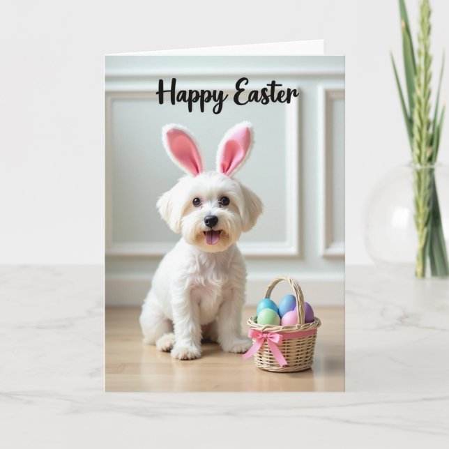 Tarjeta de patrón de perro de Pascua feliz (Anverso)