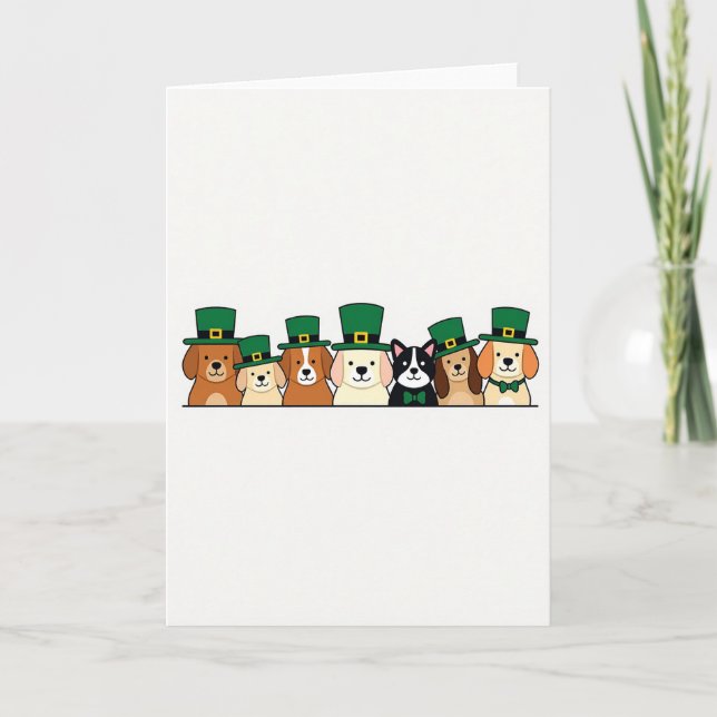 Tarjeta de patrón de perros con sombrero verde (Anverso)
