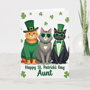 Tarjeta de patrón de tréboles de gatos verdes