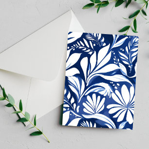 Tarjeta de patrón floral de acuarela botánica azul