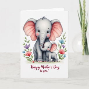 Tarjeta de patrón floral de familia de elefantes
