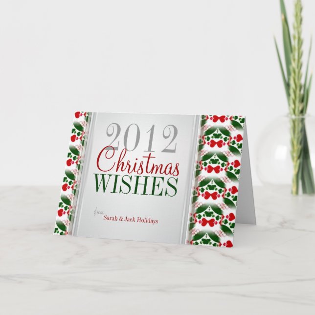 Tarjeta de patrón rojo verde para Navidades gemelo (Anverso)