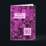 Tarjeta de patrón rosado de cumpleaños 90<br><div class="desc">Tarjeta de cumpleaños número 90. Desee un cumpleaños muy feliz con una tarjeta elegante. Las plazas rosa y morada se combinan para hacer una tarjeta de cumpleaños femenina fresca. Una forma artística de desear a alguien un feliz cumpleaños.</div>