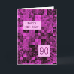 Tarjeta de patrón rosado de cumpleaños 90<br><div class="desc">Tarjeta de cumpleaños número 90. Desee un cumpleaños muy feliz con una tarjeta elegante. Las plazas rosa y morada se combinan para hacer una tarjeta de cumpleaños femenina fresca. Una forma artística de desear a alguien un feliz cumpleaños.</div>