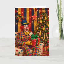 Tarjeta de payaso de Navidad y árbol de pollo de g