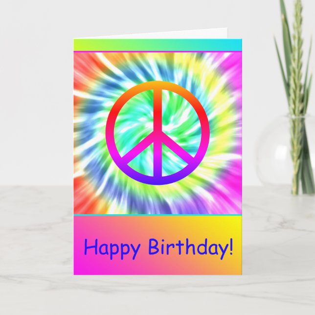 Tarjeta de paz personalizada Happy Birday Tie Dye (Anverso)