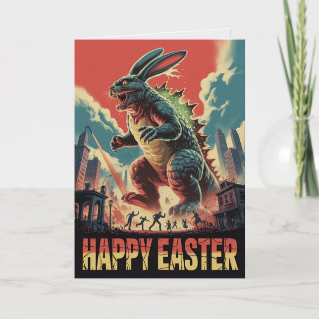 Tarjeta de película de terror del conejo de Pascua (Anverso)