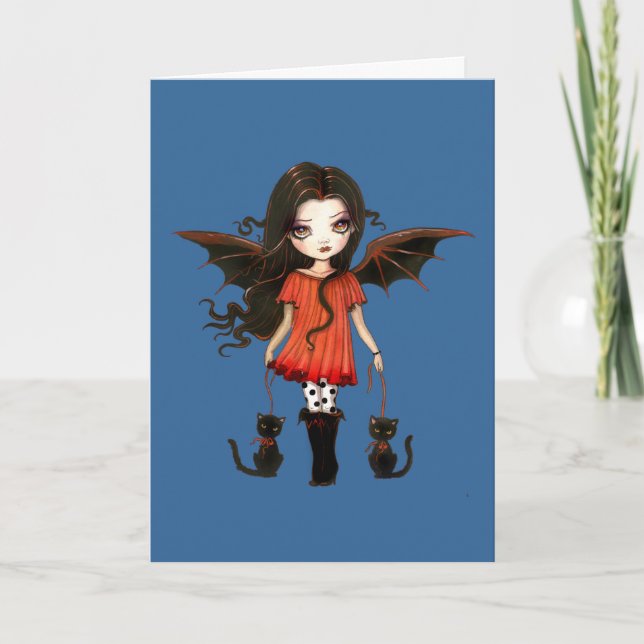 Tarjeta de pequeño vampiro de Halloween (Anverso)