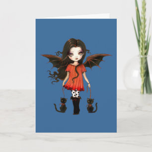 Tarjeta de pequeño vampiro de Halloween
