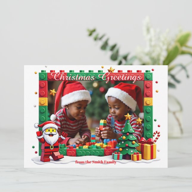 tarjeta de pequeños constructores de Santa Navidad (Anverso de pie)