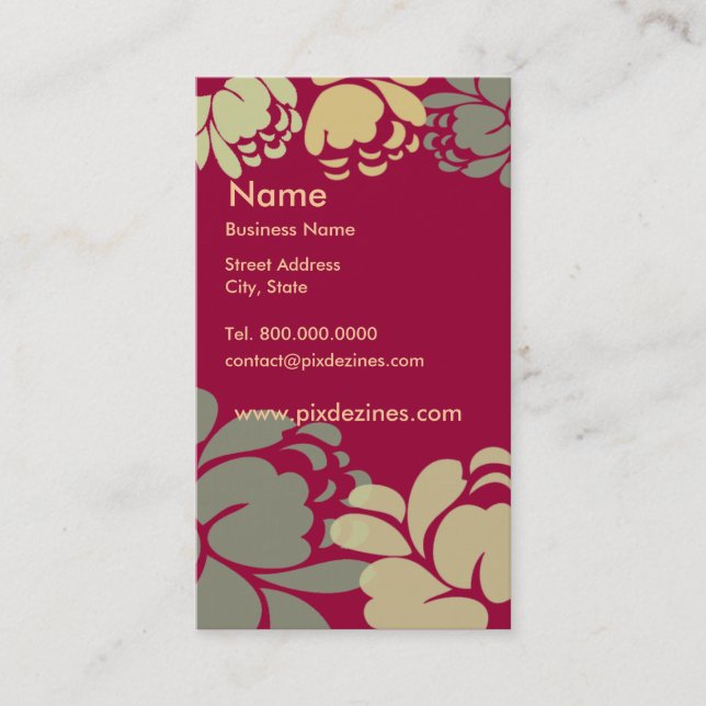 Tarjeta de perfil de camellis de vino tinto rojo,  (Anverso)