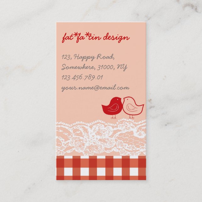 Tarjeta de perfil de encaje para pájaros rojos y r (Anverso)