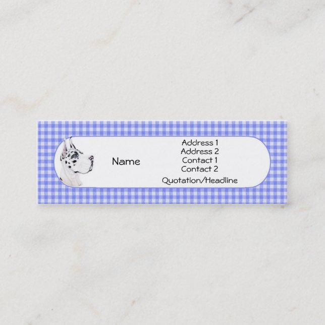 Tarjeta de perfil Harlequin Great Dane Blue Check (Anverso)