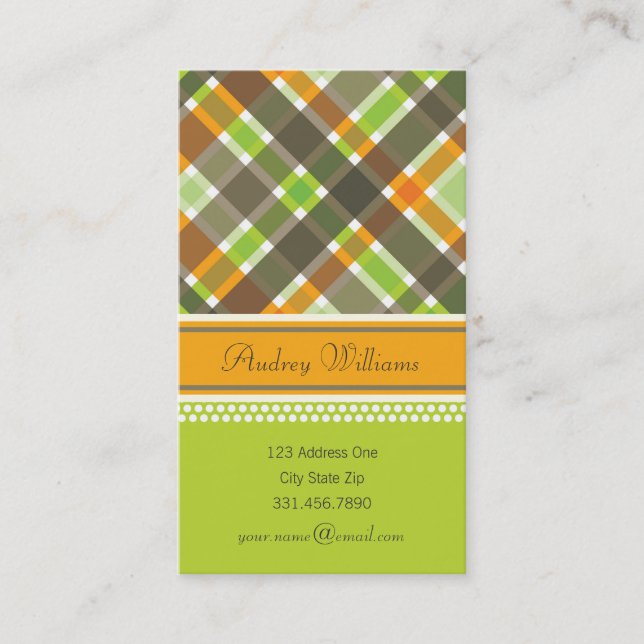 Tarjeta de perfil Retro Naranja Green Moda Plaid P (Anverso)