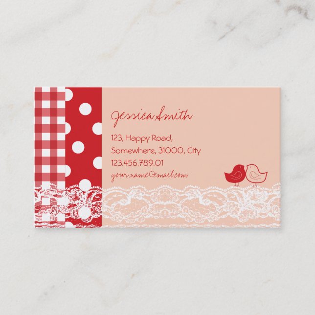 Tarjeta de perfil roja y rosa para pájaros rojos y (Anverso)
