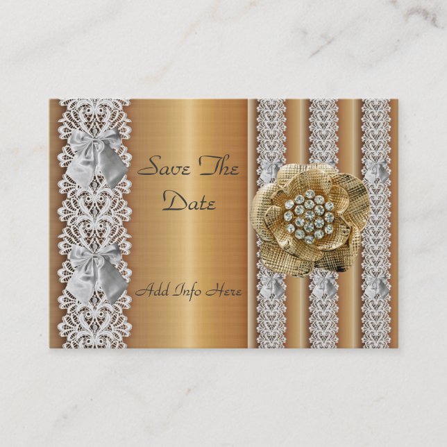 Tarjeta de perfil Save the Date Boda Gold Lace Jew (Anverso)