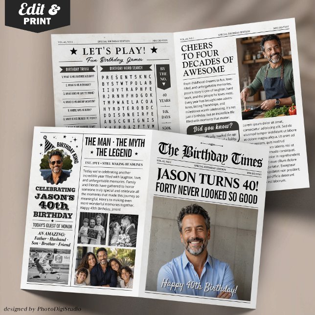 Tarjeta de periódico de cumpleaños personalizada c (Custom Birthday Newspaper Card, Personalized Photo Card)
