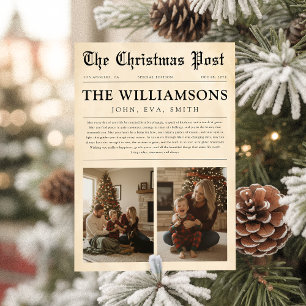 Tarjeta de periódico vintage de Navidad para repas