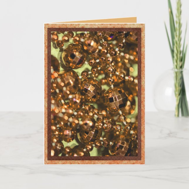 Tarjeta de perlas doradas de Año Nuevo. (Anverso)