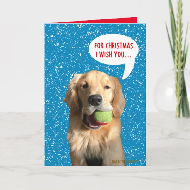 Tarjeta de perro alegre con Navidades de bolas (Anverso)