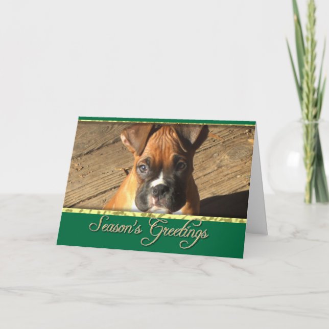 Tarjeta de perro Boxer de saludos de temporada (Anverso)