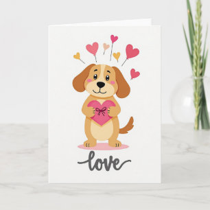 Tarjeta de perro con globo aerostático de corazón
