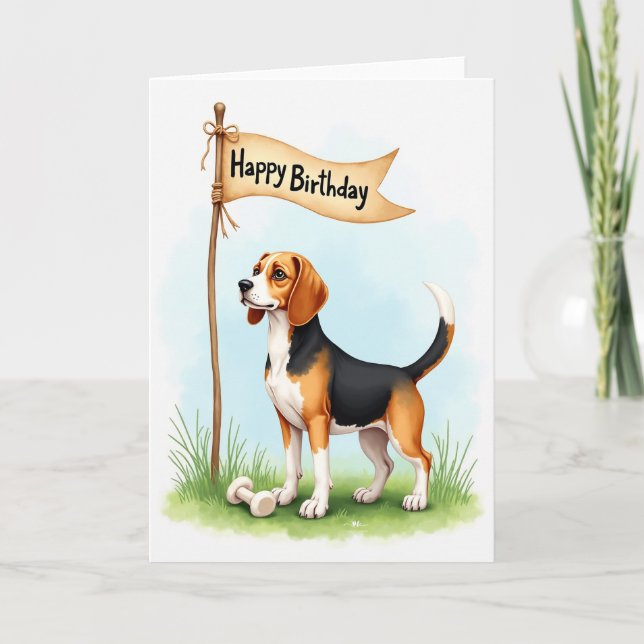 Tarjeta de perro con orejas caídas festivas (Anverso)