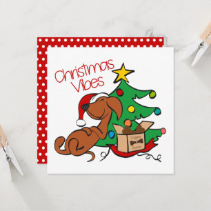 Tarjeta de perro Dachshund con ambiente navideño