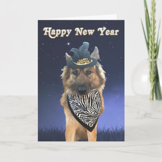 Tarjeta de perro de Año Nuevo Feliz personalizable (Anverso)