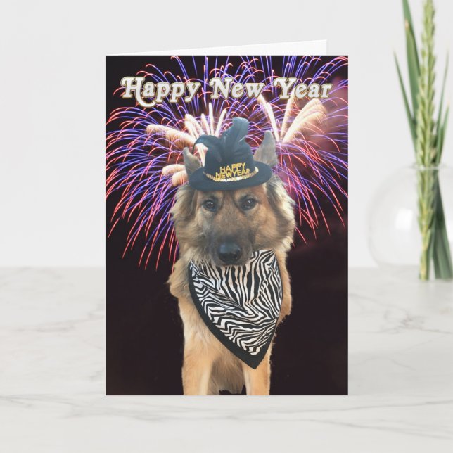 Tarjeta de perro de Año Nuevo Feliz personalizable (Anverso)