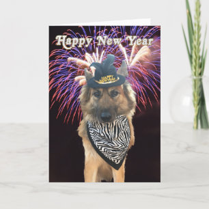 Tarjeta de perro de Año Nuevo Feliz personalizable