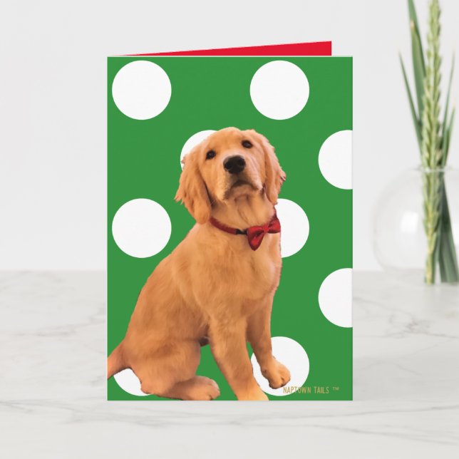 Tarjeta de perro de Navidades dorados (Anverso)