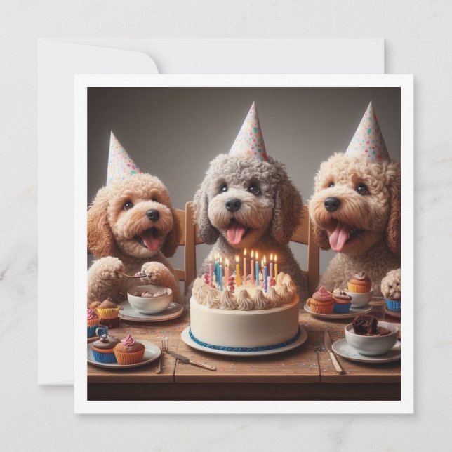 Tarjeta de perro de perro de perro caniche, cumple (Anverso)
