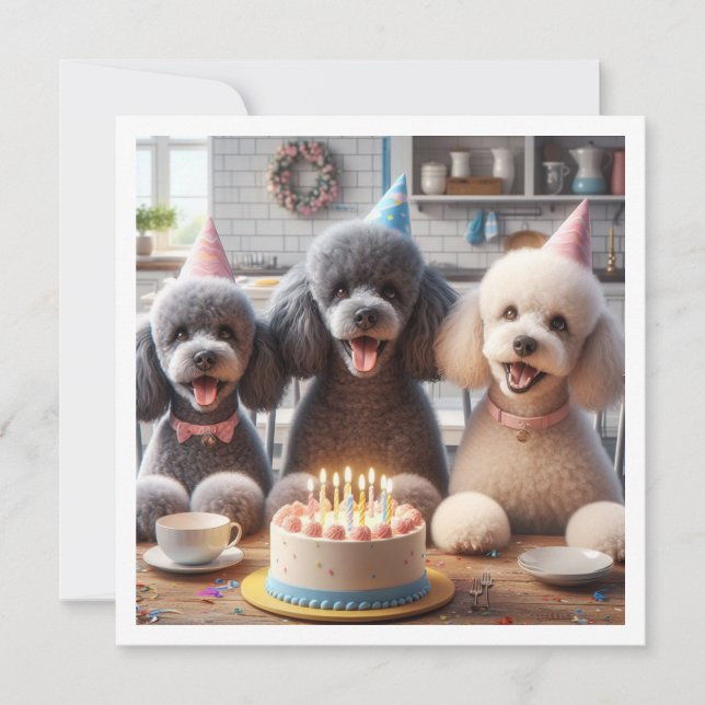 Tarjeta de perro de perro de perro caniche, cumple (Anverso)