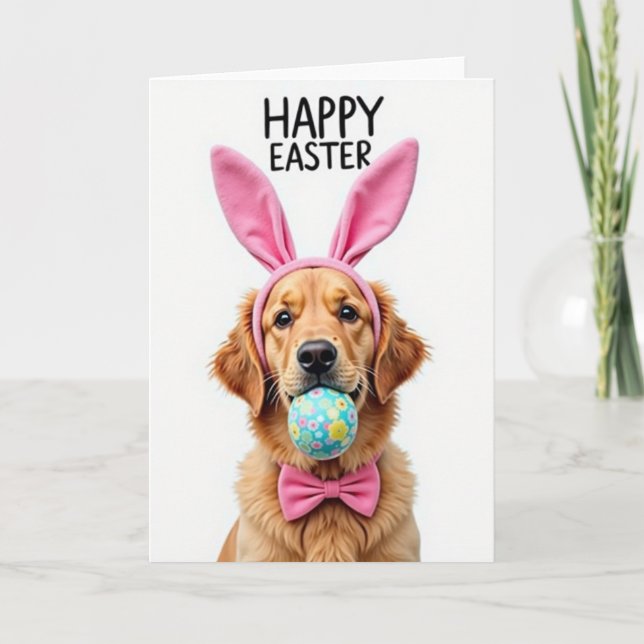 Tarjeta de perro de primavera dorada (Anverso)
