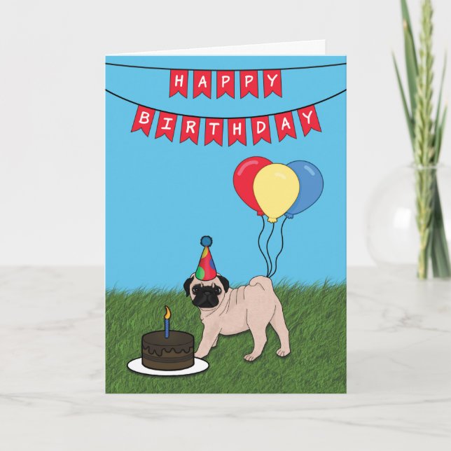 Tarjeta de perro de pug de cumpleaños feliz (Anverso)