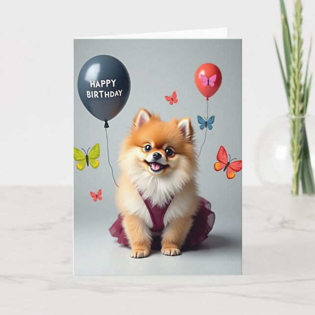 Tarjeta de perro esponjoso alegre (Anverso)