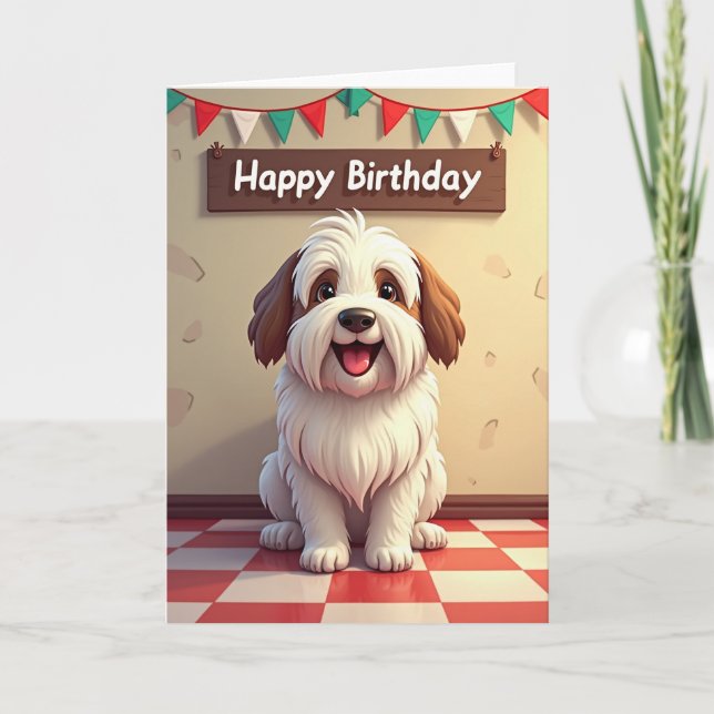Tarjeta de perro feliz con lunares (Anverso)