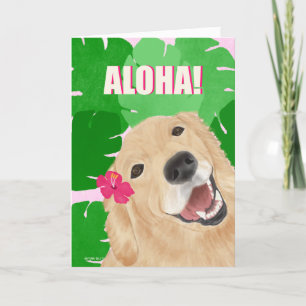 Tarjeta de perro Golden Retriever de hojas de palm