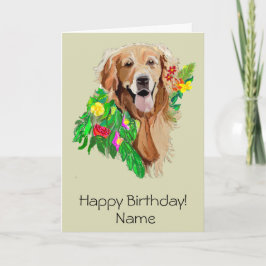 Tarjeta de perro golden retriever lindo entre flor
