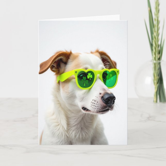 Tarjeta de perro lindo Corazones Verdes (Anverso)