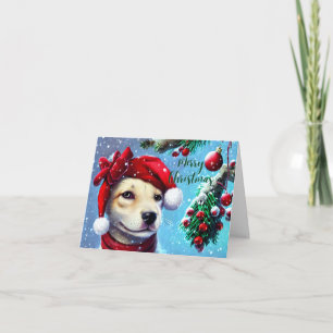 Tarjeta de perro navidad con nieve