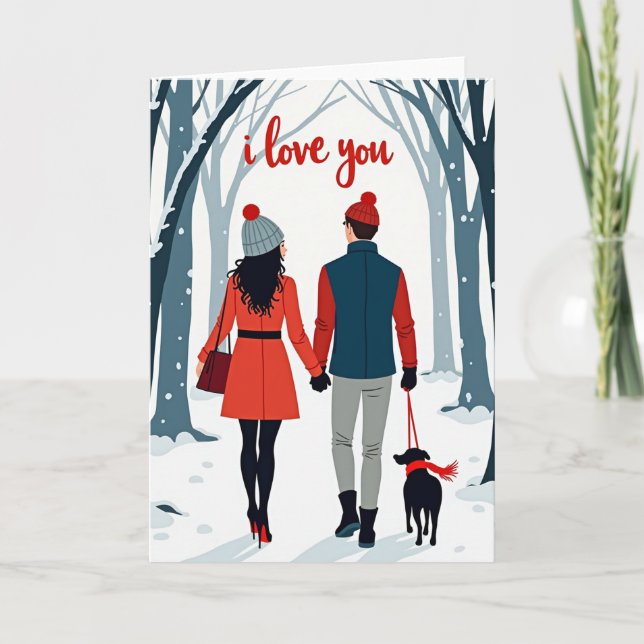 Tarjeta de perro para pareja de invierno Te amo (Anverso)