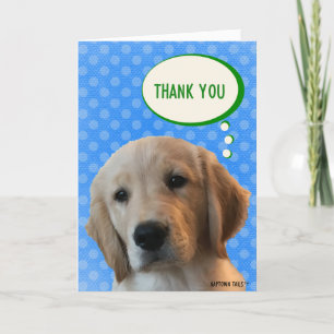Tarjeta de perro retriever dorado de lunares azule
