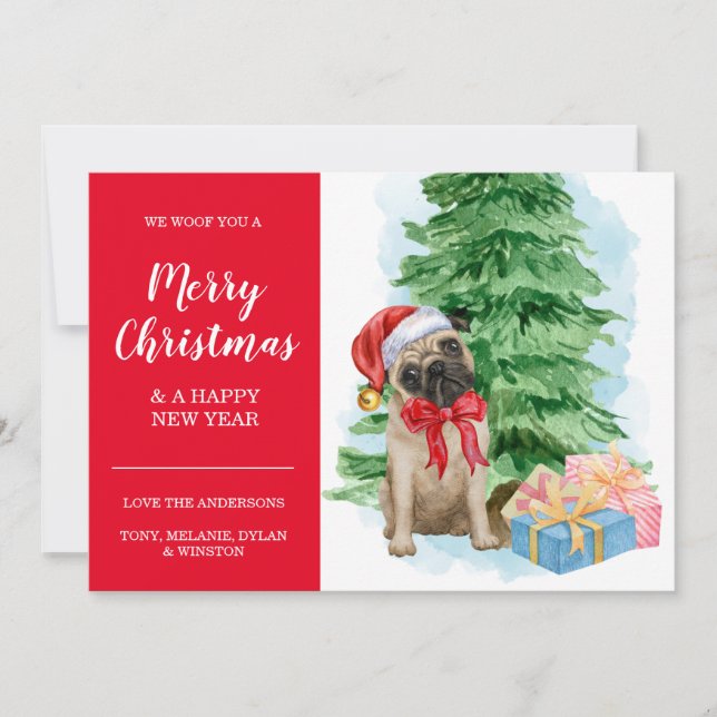Tarjeta de perro Santa Hat Puppy Navidades baratos (Anverso)