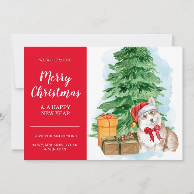 Tarjeta de perro Santa para Navidades baratos Corg (Anverso)