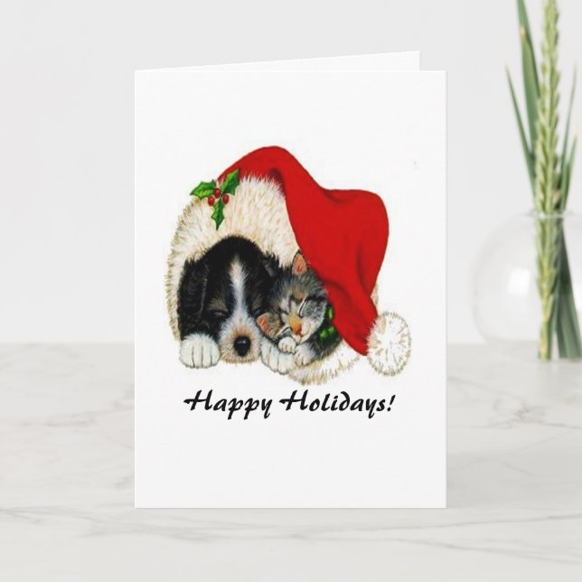 Tarjeta de perro y gato para los Navidades (Anverso)